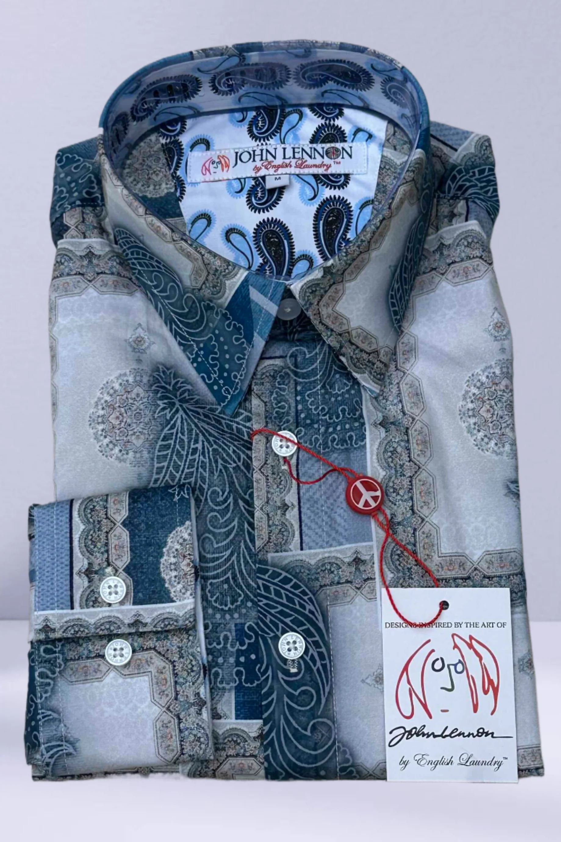 JOHN LENNON Mens Salford Long Sleeve Shirt - Blue Mist - Image 12