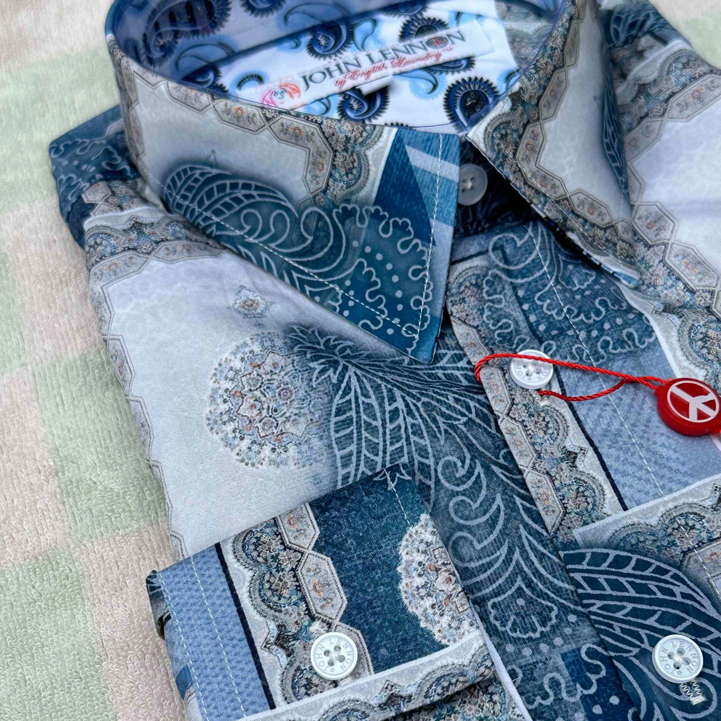 JOHN LENNON Mens Salford Long Sleeve Shirt - Blue Mist - Image 14
