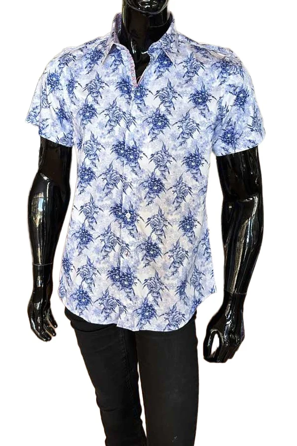 JOHN LENNON Mens Sheffield Short Sleeve Paisley Shirt - Blue - Image 5
