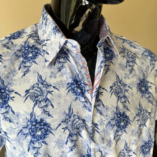 JOHN LENNON Mens Sheffield Short Sleeve Paisley Shirt - Blue - Image 9