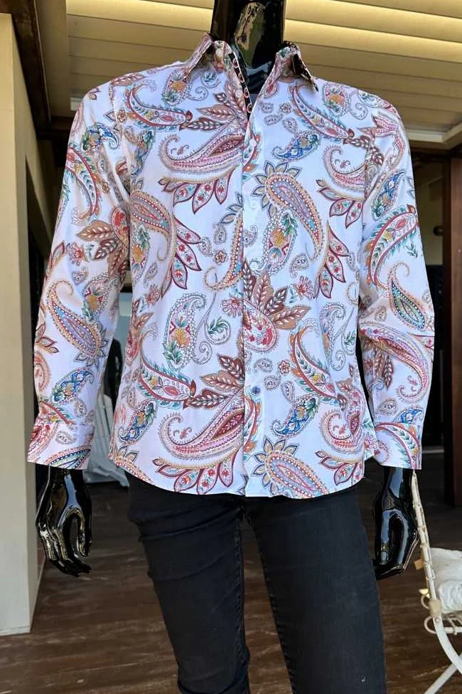 JOHN LENNON Mens Stoke Long Sleeve Paisley Shirt - White