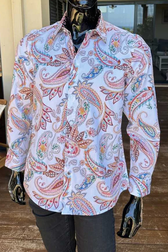 JOHN LENNON Mens Stoke Long Sleeve Paisley Shirt - White - Image 3