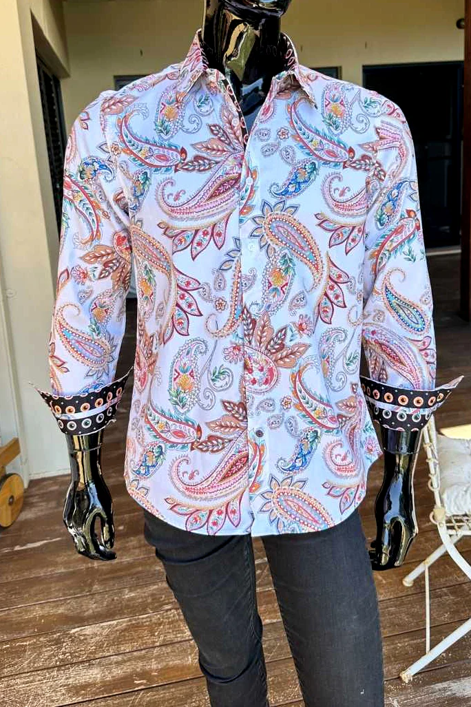 JOHN LENNON Mens Stoke Long Sleeve Paisley Shirt - White - Image 5