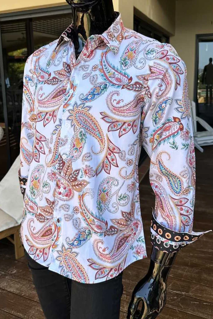 JOHN LENNON Mens Stoke Long Sleeve Paisley Shirt - White - Image 6