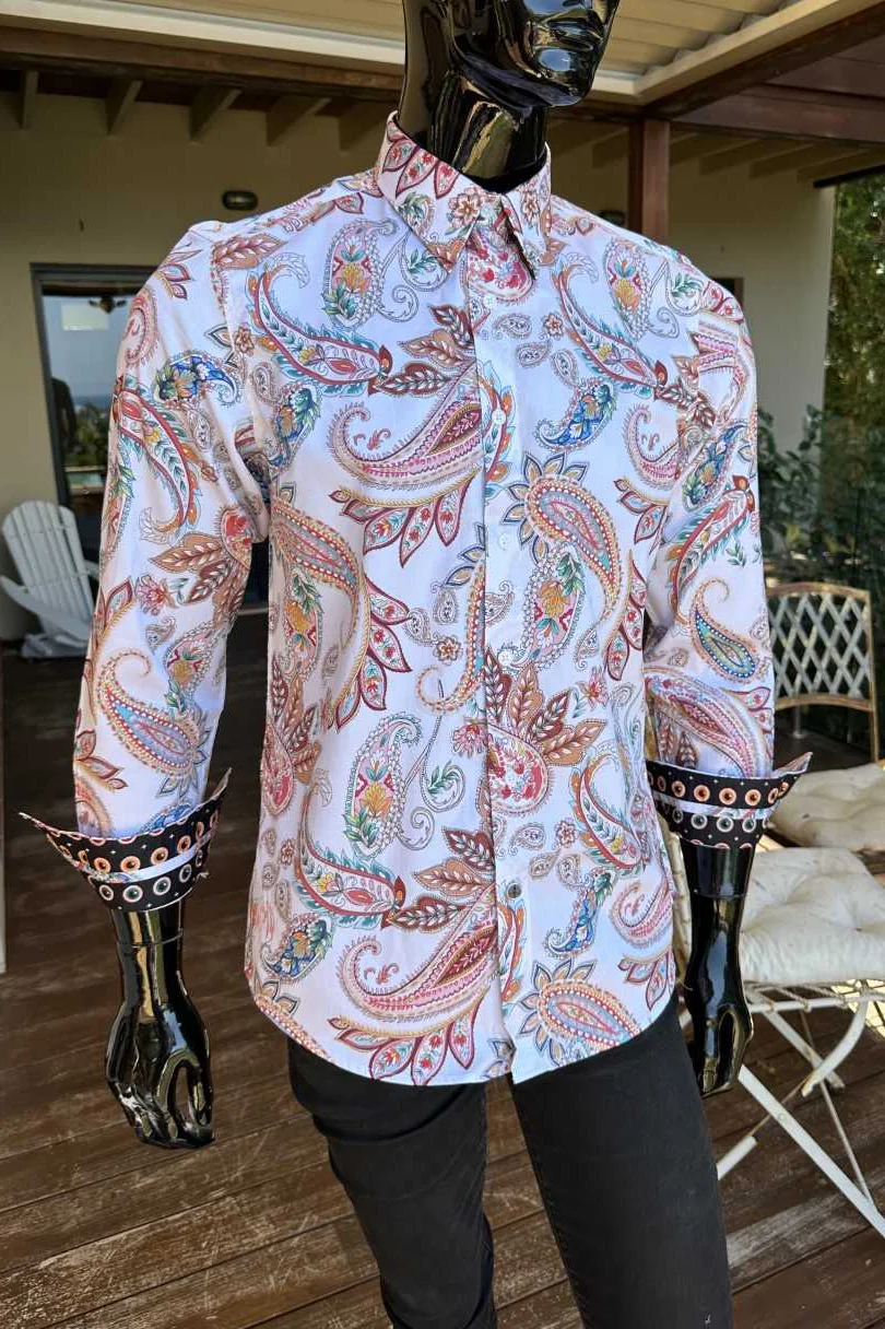 JOHN LENNON Mens Stoke Long Sleeve Paisley Shirt - White - Image 7