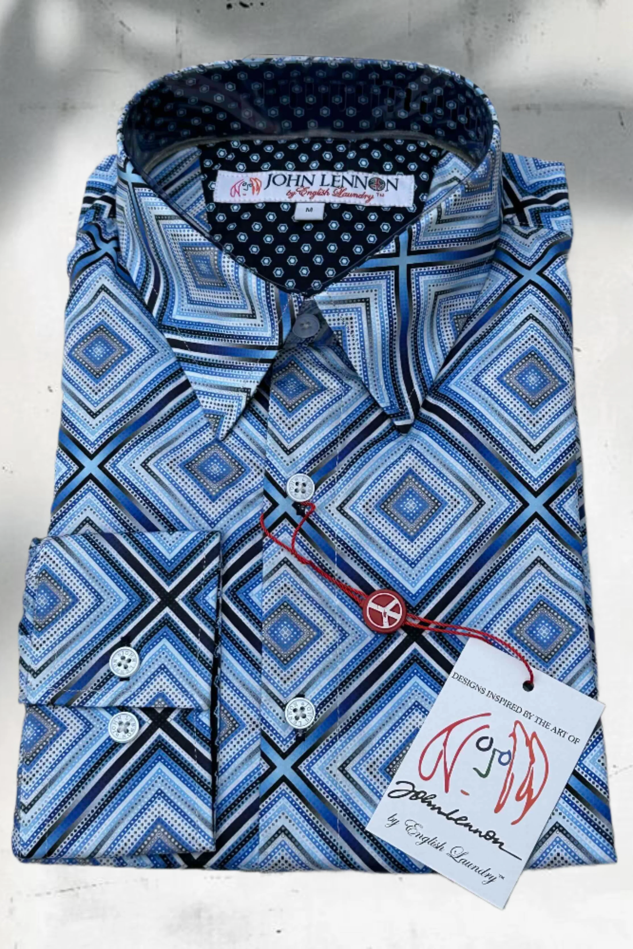 JOHN LENNON Mens Sutton Long Sleeve Shirt - Blue - Image 7