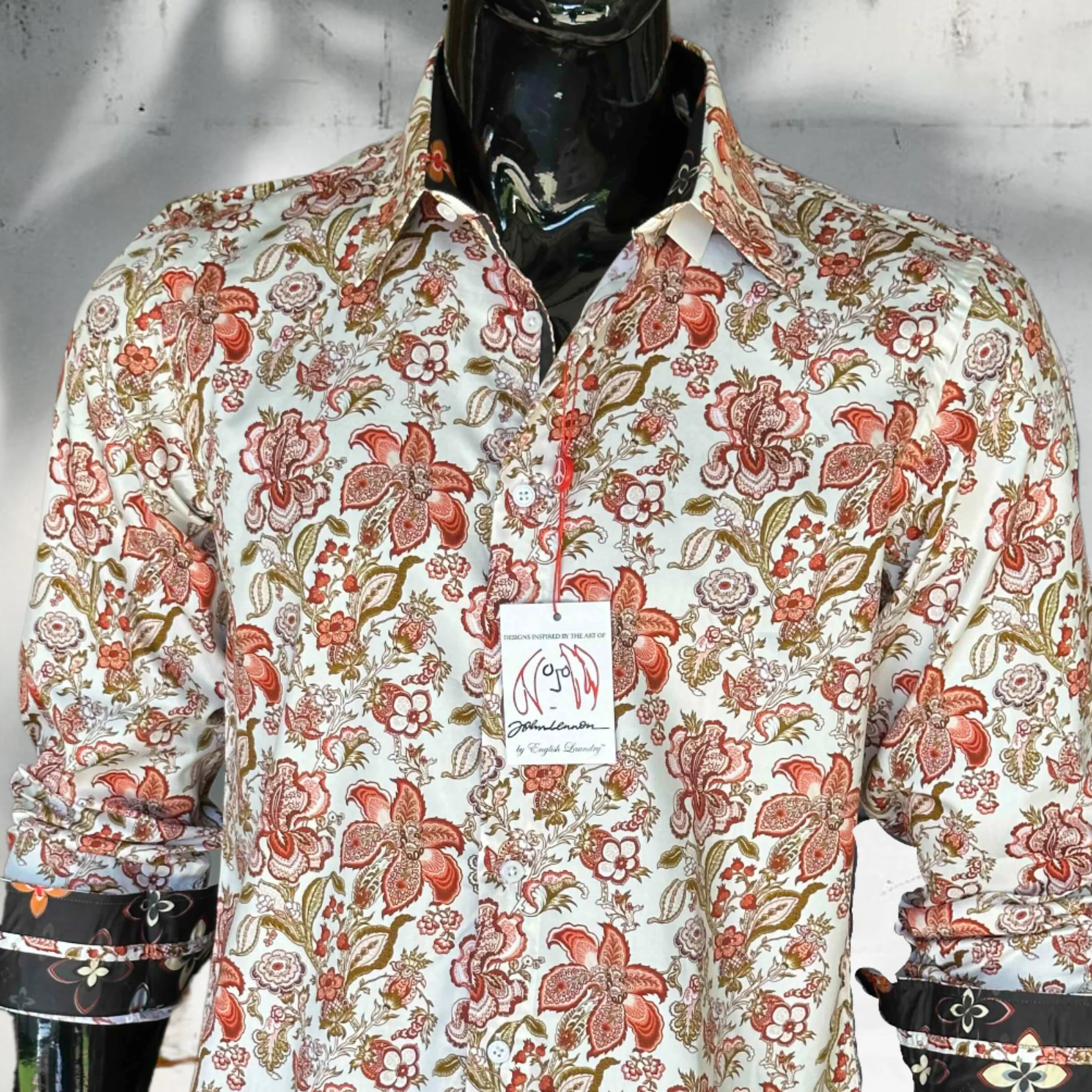 JOHN LENNON Mens Tyne Long Sleeve Paisley Shirt - Khaki - Image 11