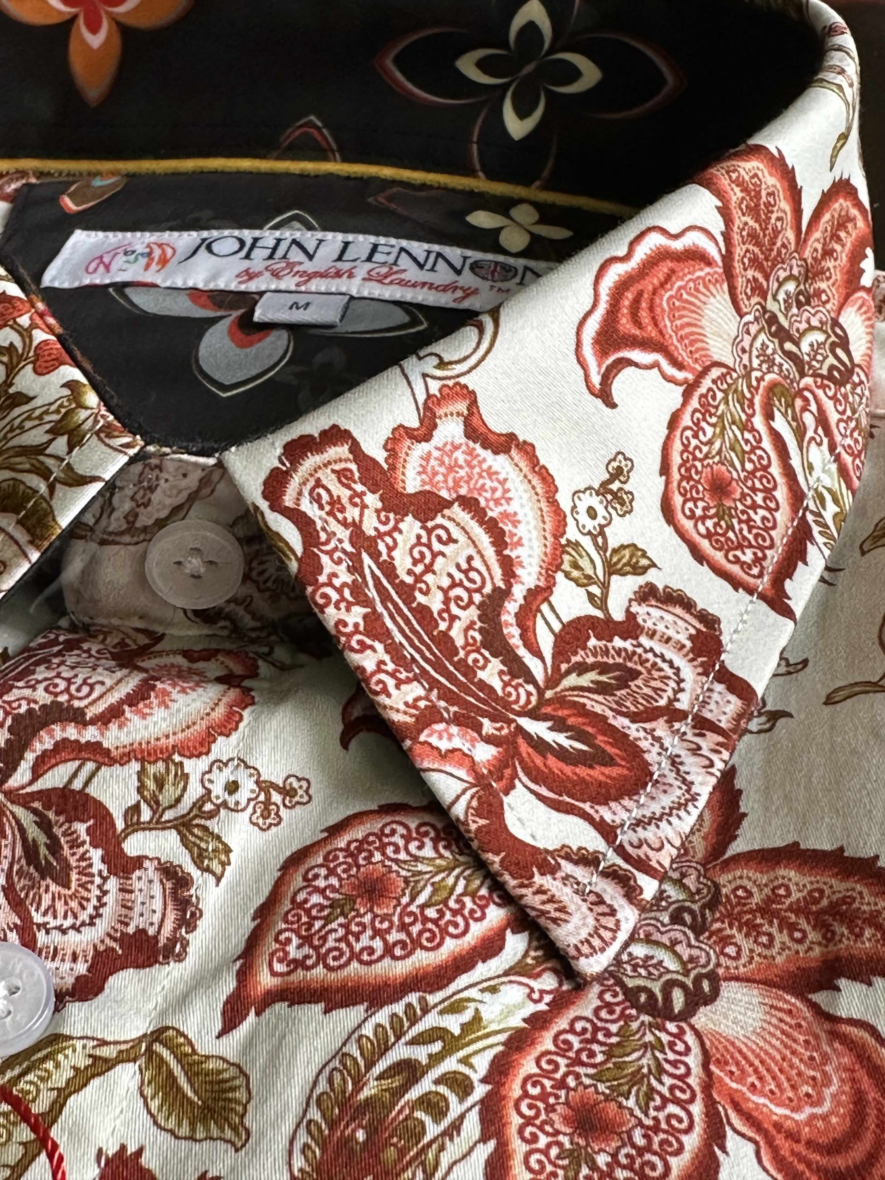 JOHN LENNON Mens Tyne Long Sleeve Paisley Shirt - Khaki - Image 2