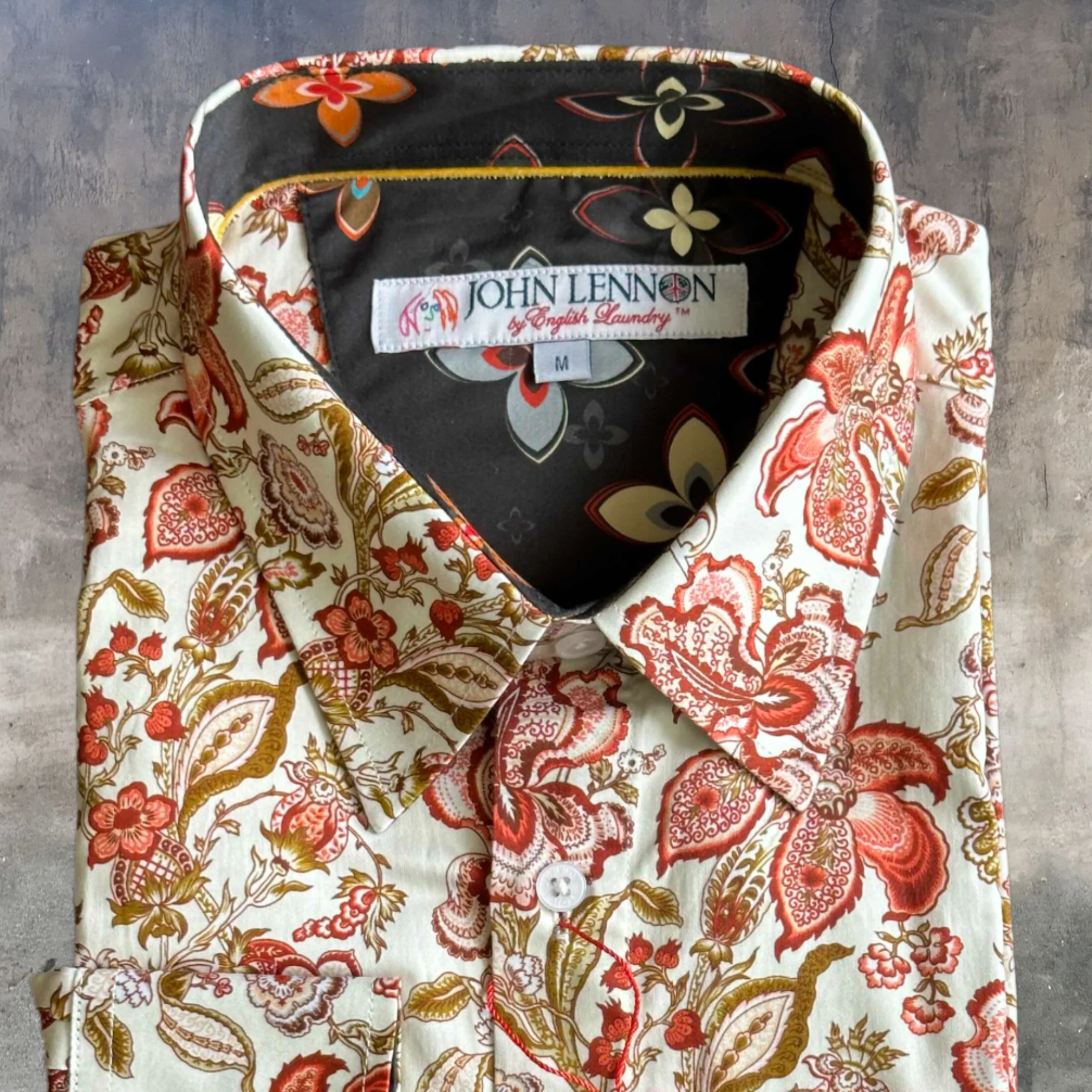 JOHN LENNON Mens Tyne Long Sleeve Paisley Shirt - Khaki - Image 4