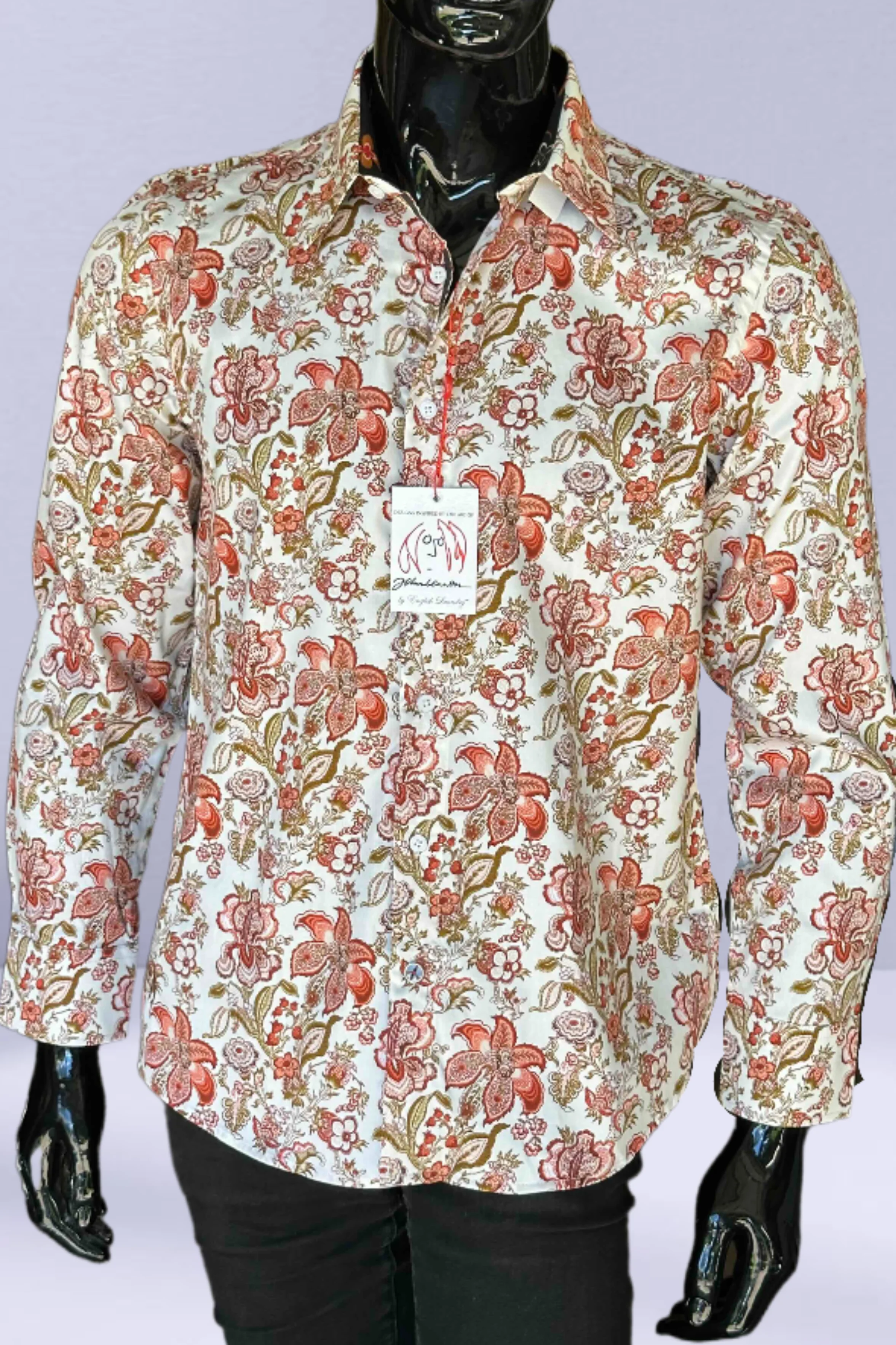 JOHN LENNON Mens Tyne Long Sleeve Paisley Shirt - Khaki - Image 5