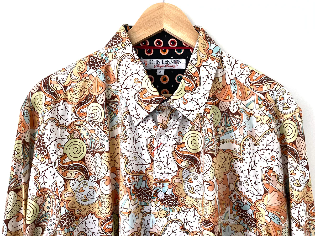 JOHN LENNON Mens Watford Long Sleeve Paisley Shirt - Mustard - Image 15