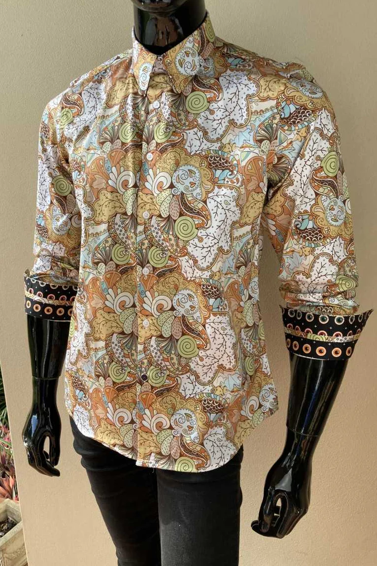 JOHN LENNON Mens Watford Long Sleeve Paisley Shirt - Mustard - Image 3