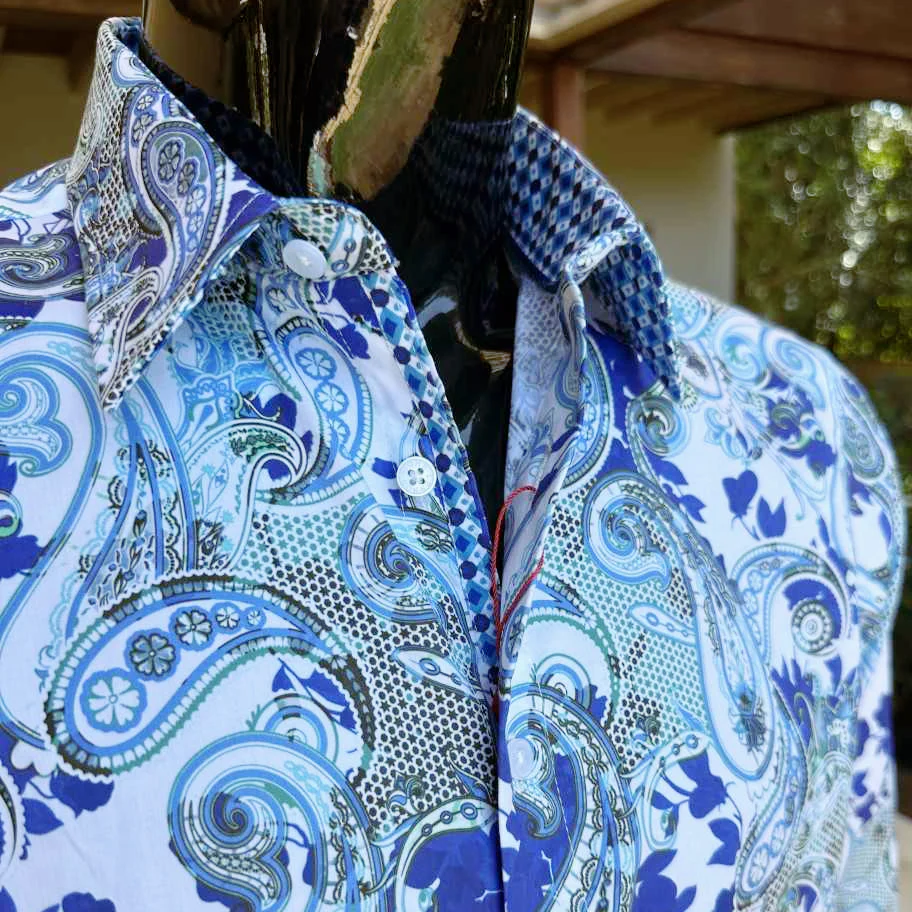 JOHN LENNON Mens Wigan Long Sleeve Paisley Shirt - Blue - Image 2