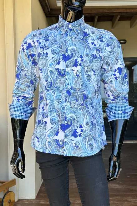 JOHN LENNON Mens Wigan Long Sleeve Paisley Shirt - Blue - Image 3