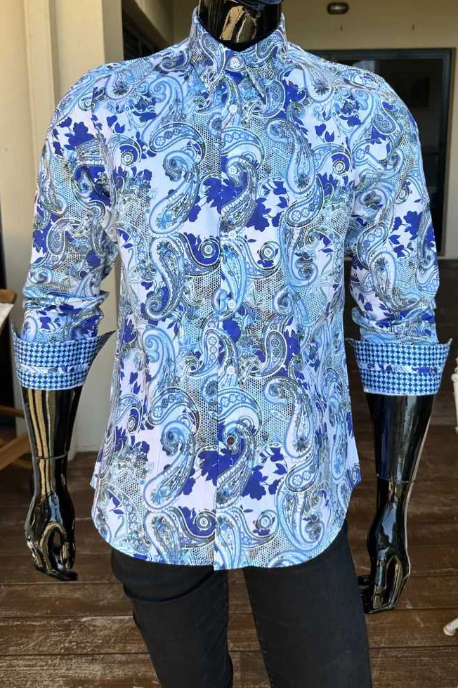 JOHN LENNON Mens Wigan Long Sleeve Paisley Shirt - Blue - Image 6