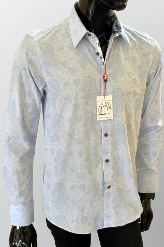 JOHN LENNON Mens Wilton Long Sleeve Shirt - Sky Blue - Image 3