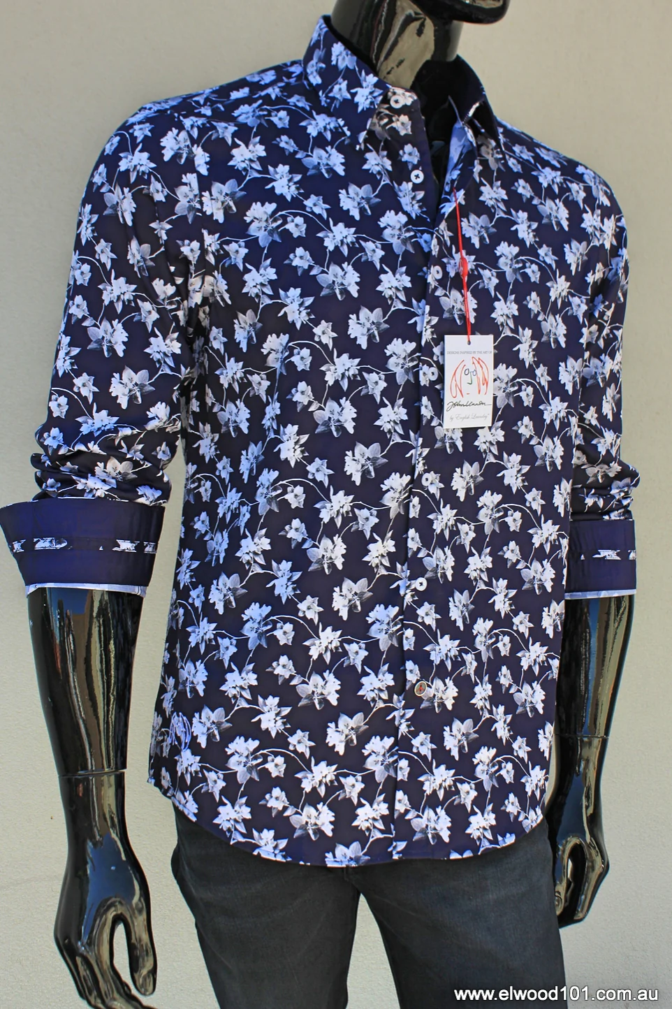 John Lennon Mens Wimbledon Long Sleeve Shirt - Navy & White Floral - Image 10