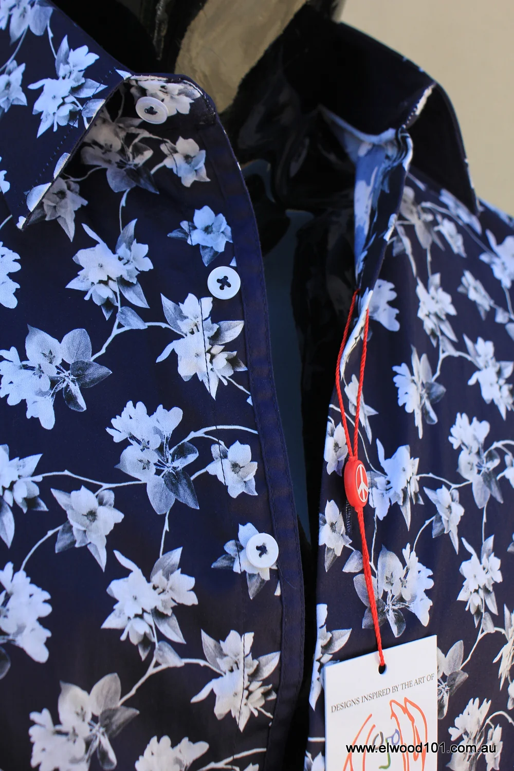 John Lennon Mens Wimbledon Long Sleeve Shirt - Navy & White Floral - Image 17