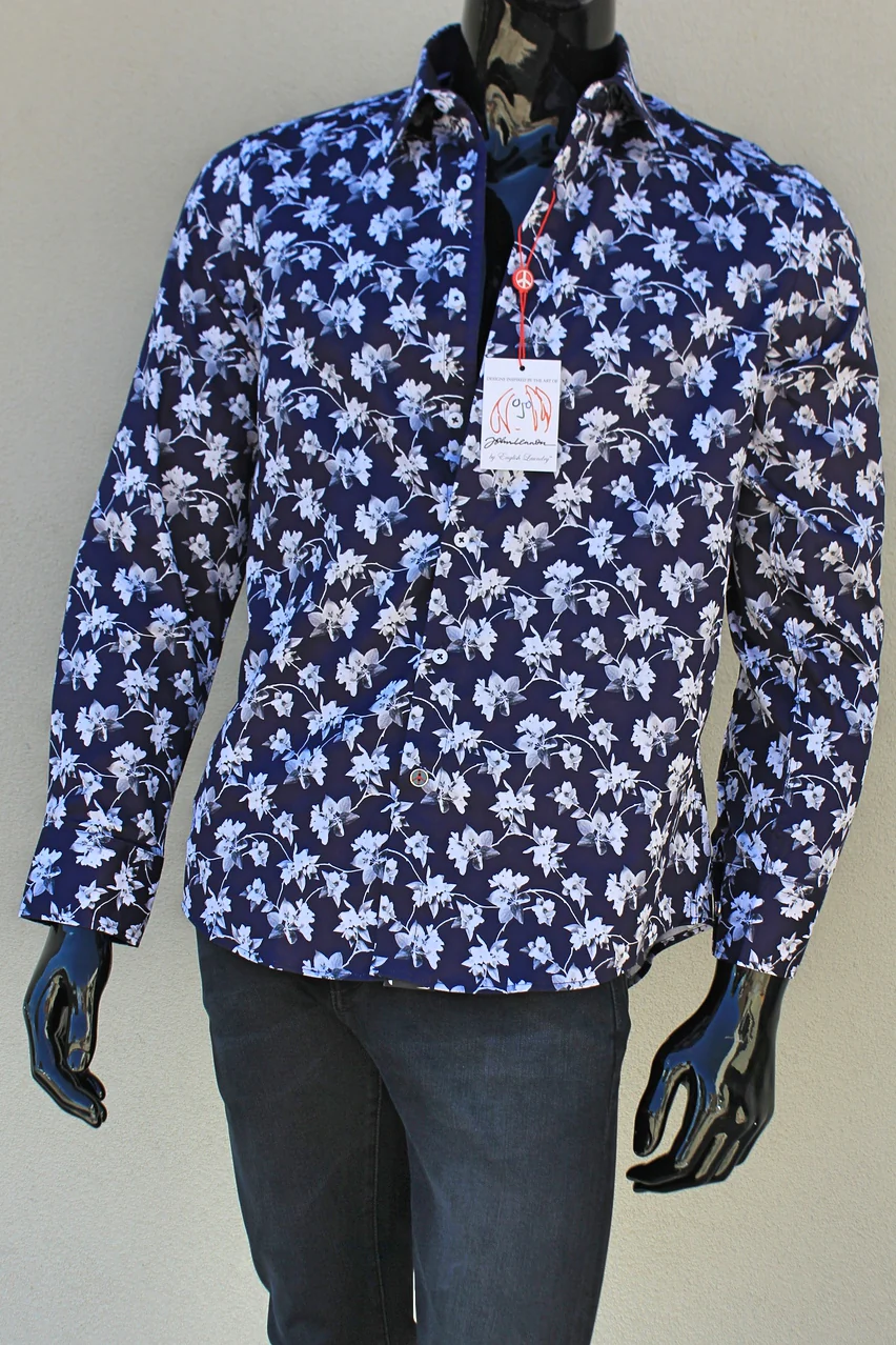 John Lennon Mens Wimbledon Long Sleeve Shirt - Navy & White Floral - Image 18