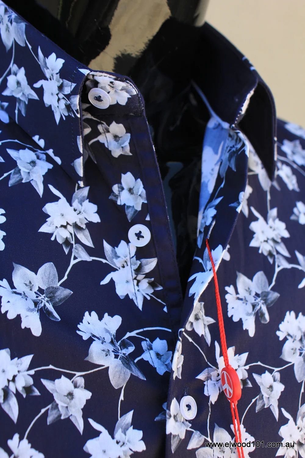 John Lennon Mens Wimbledon Long Sleeve Shirt - Navy & White Floral - Image 2