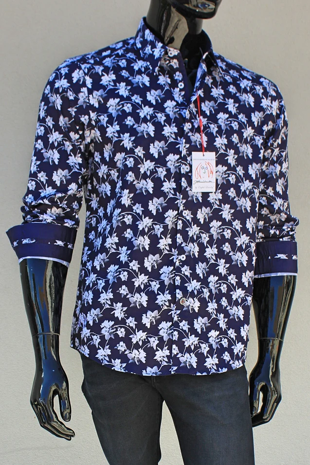 John Lennon Mens Wimbledon Long Sleeve Shirt - Navy & White Floral - Image 3
