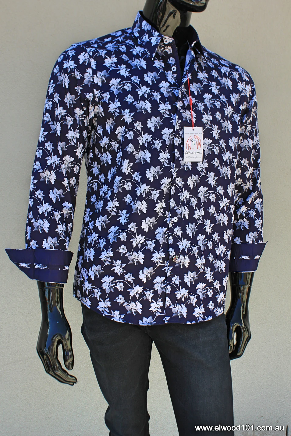 John Lennon Mens Wimbledon Long Sleeve Shirt - Navy & White Floral - Image 4