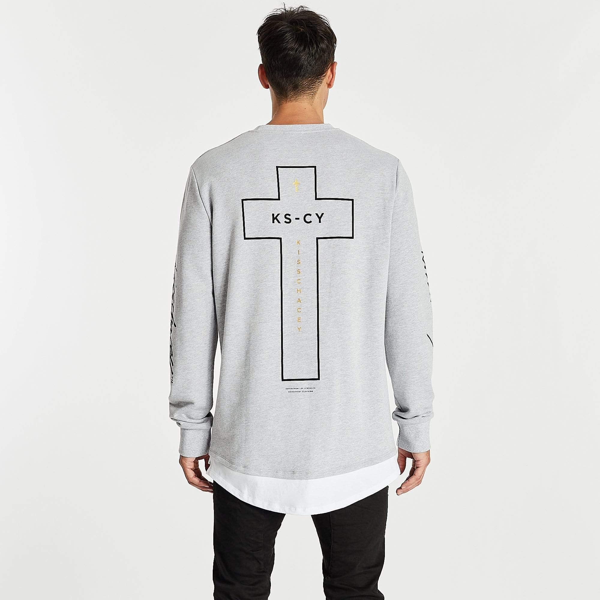 Kiss Chacey MENS ALL IN LAYERED HEM SWEATER - GREY MARLE - Image 7