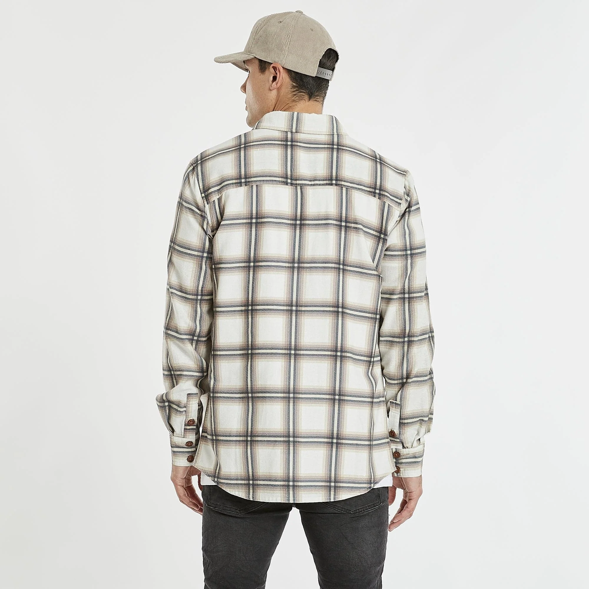 KISS CHACEY Mens Berkeley Casual Long Sleeve Shirt Blanc Check - Image 4
