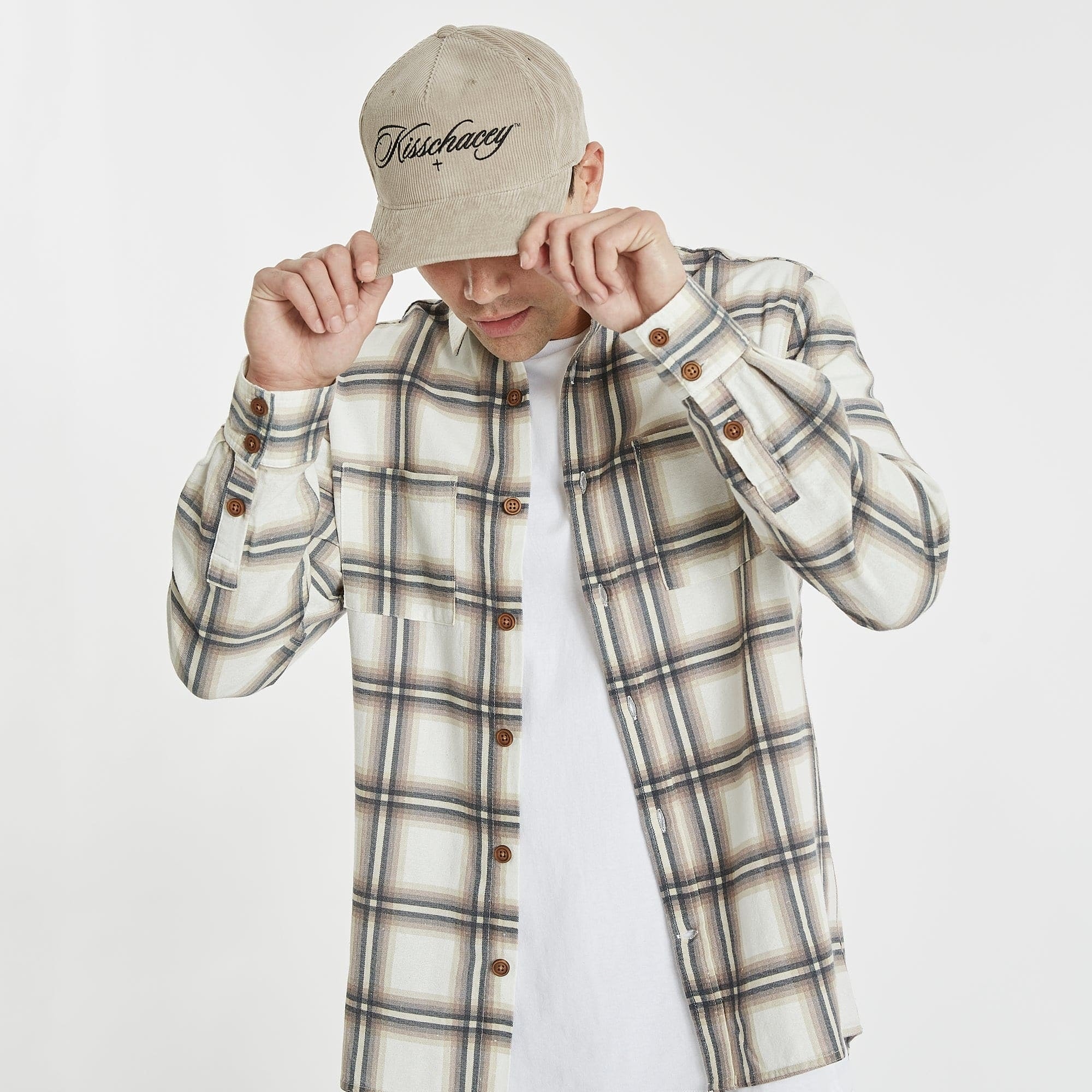KISS CHACEY Mens Berkeley Casual Long Sleeve Shirt Blanc Check - Image 6