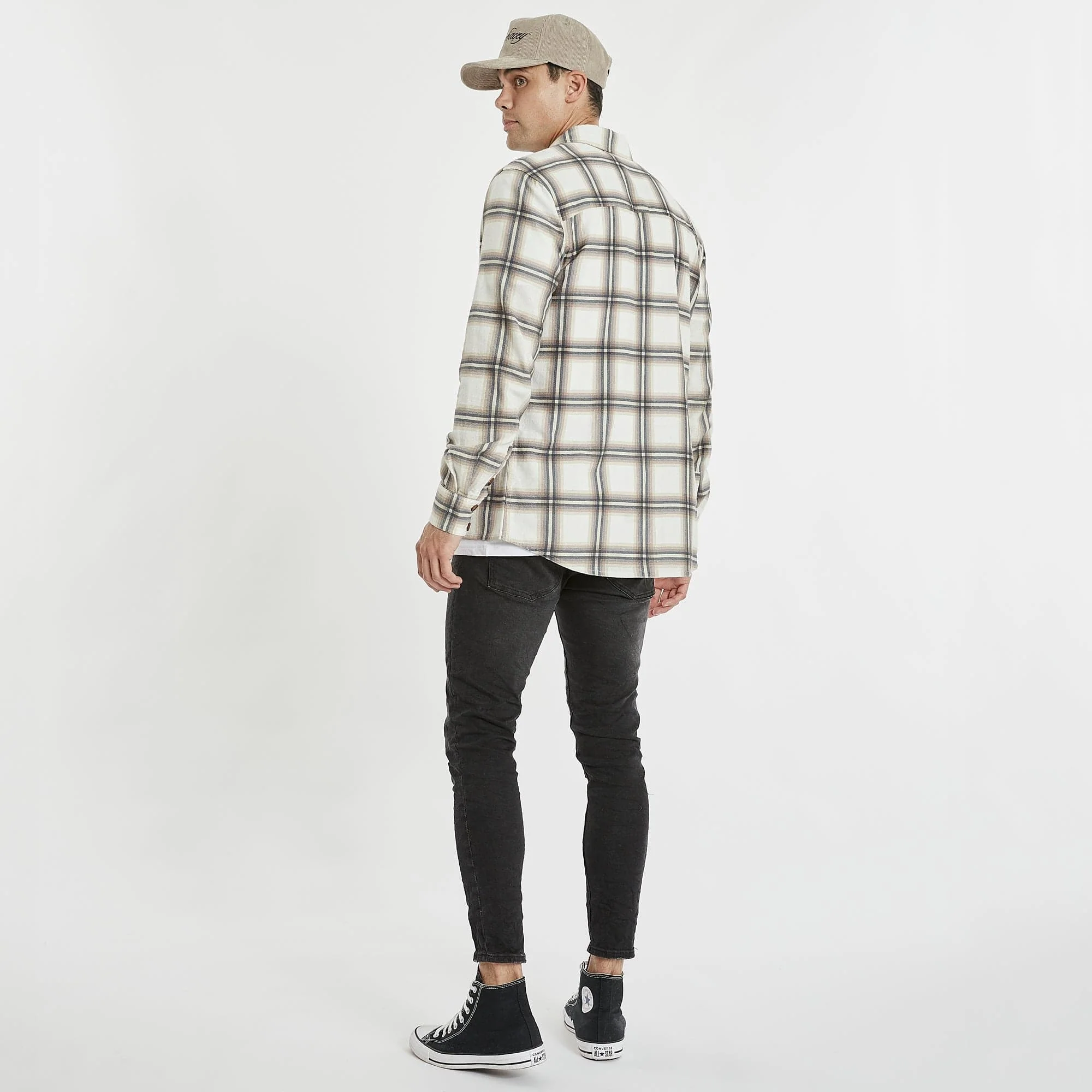 KISS CHACEY Mens Berkeley Casual Long Sleeve Shirt Blanc Check - Image 8