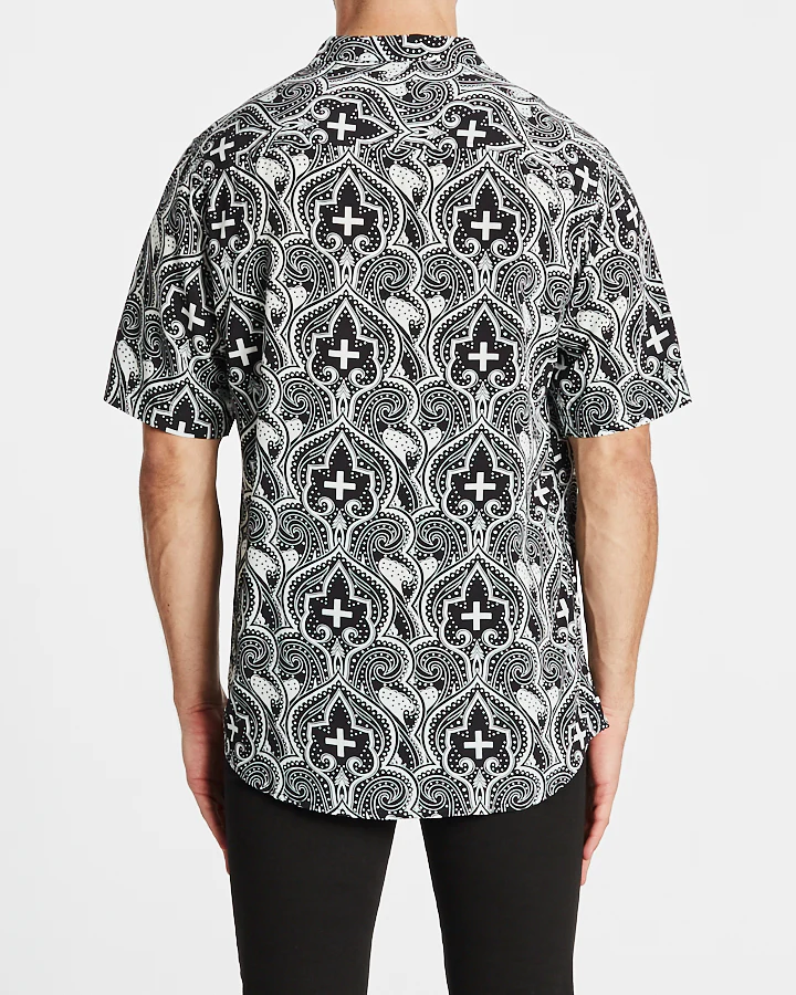 Kiss Chacey MENS CARDINAL RELAXED FIT SHORT SLEEVE SHIRT - BLACK STONE PRINT - Image 3