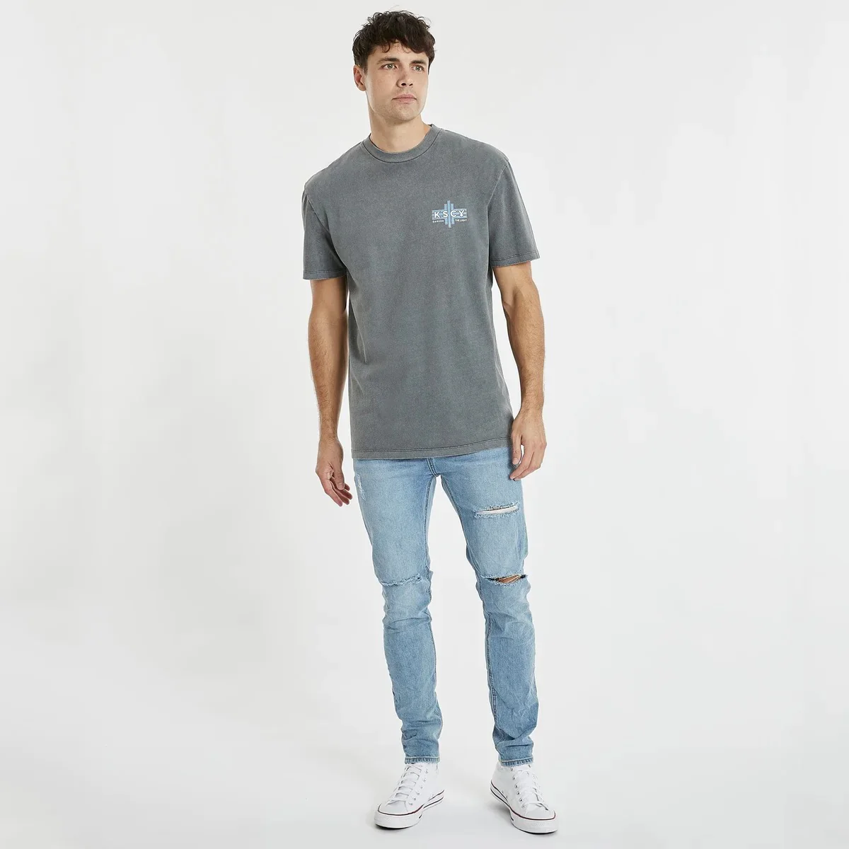 KISS CHACEY Mens Cavalleri Relaxed Tee Shirt Pigment Asphalt - Image 6