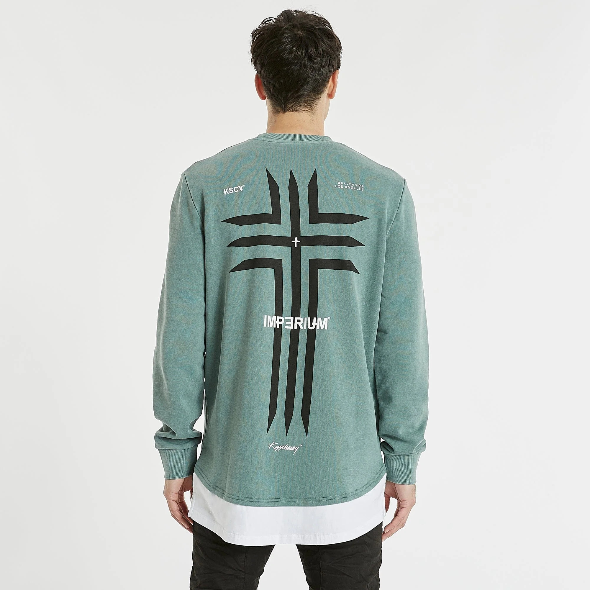 KISS CHACEY Mens Cogan Layered Hem Jumper Pigment Silver Pine - Image 5