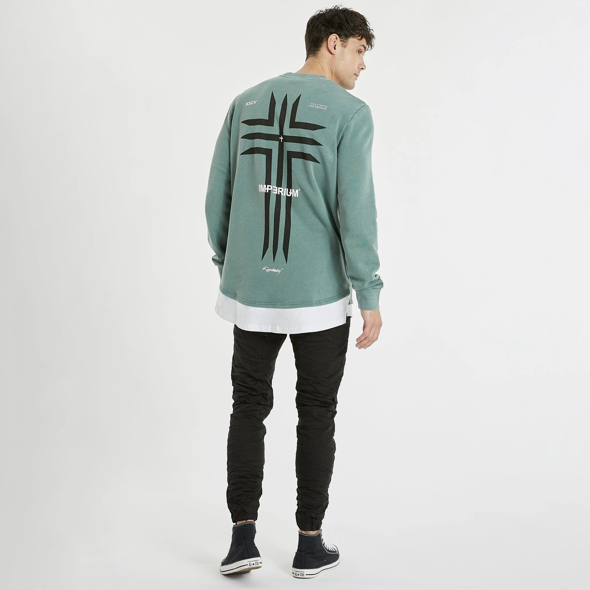 KISS CHACEY Mens Cogan Layered Hem Jumper Pigment Silver Pine - Image 8