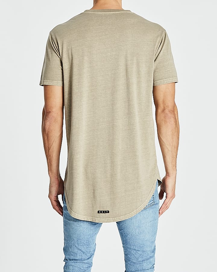 KISS CHACEY Mens Essentials Dual Curved Hem Tee - Vintage Khaki - Image 3