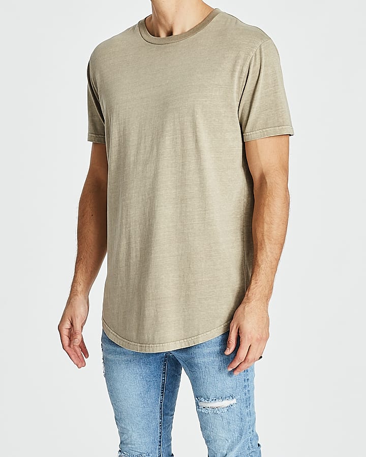 KISS CHACEY Mens Essentials Dual Curved Hem Tee - Vintage Khaki - Image 4