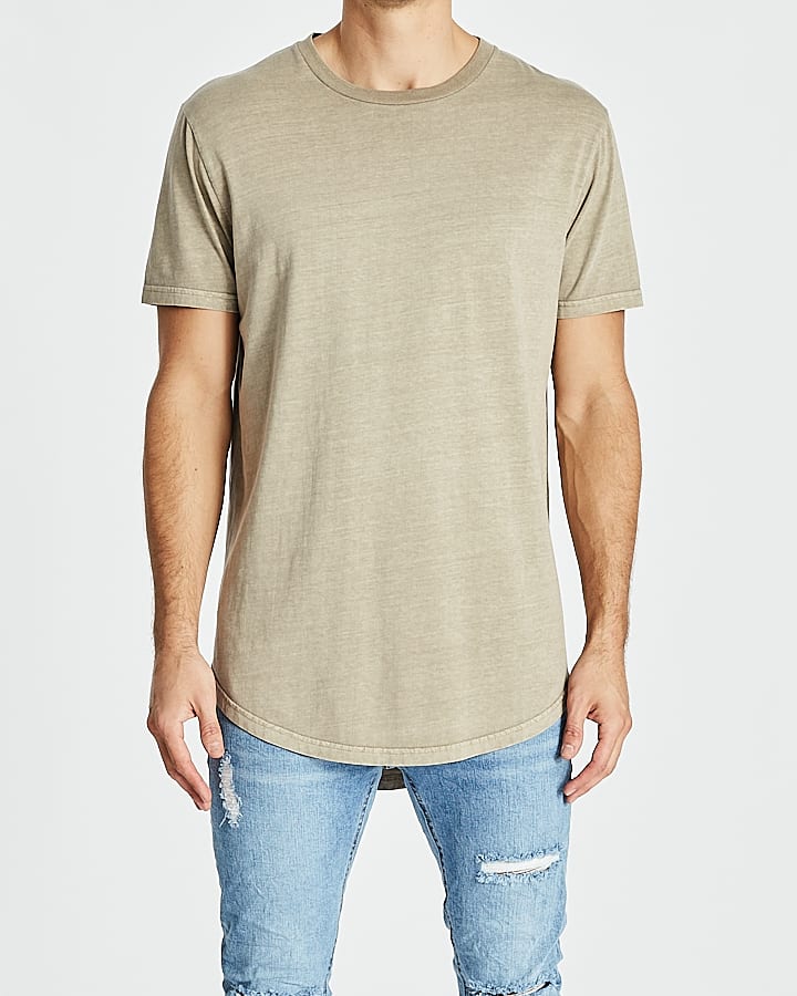 KISS CHACEY Mens Essentials Dual Curved Hem Tee - Vintage Khaki - Image 5