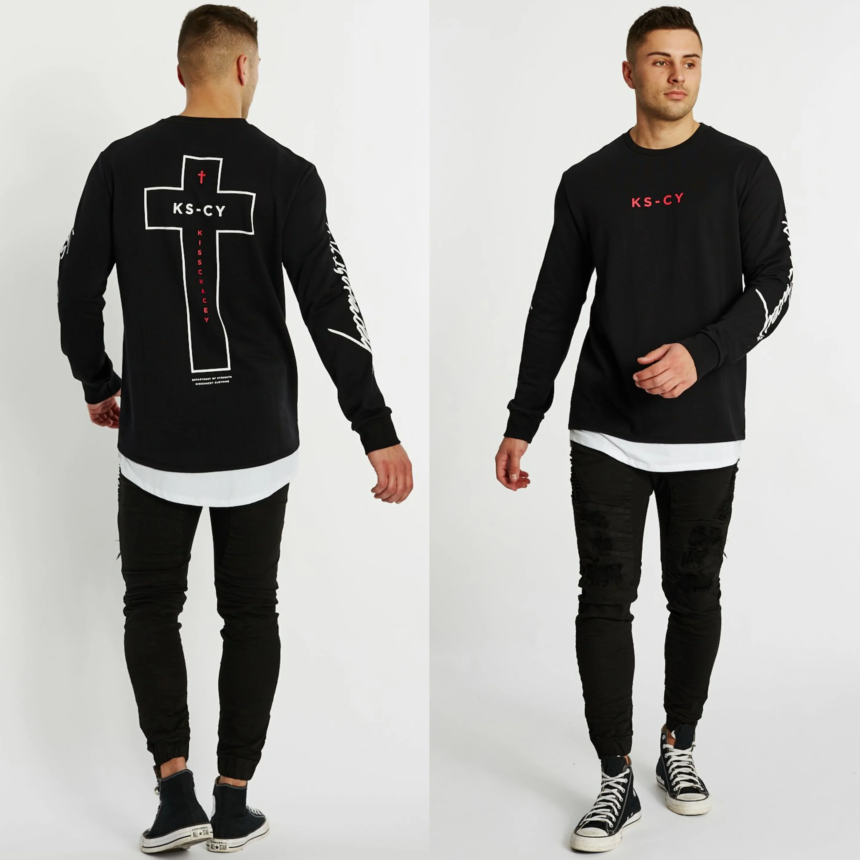 Kiss Chacey MENS FORTUNA LAYERED HEM SWEATER - JET BLACK - Image 2