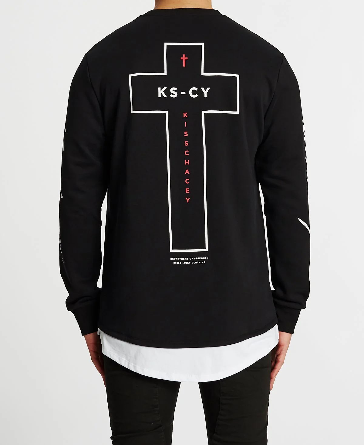 Kiss Chacey MENS FORTUNA LAYERED HEM SWEATER - JET BLACK - Image 5
