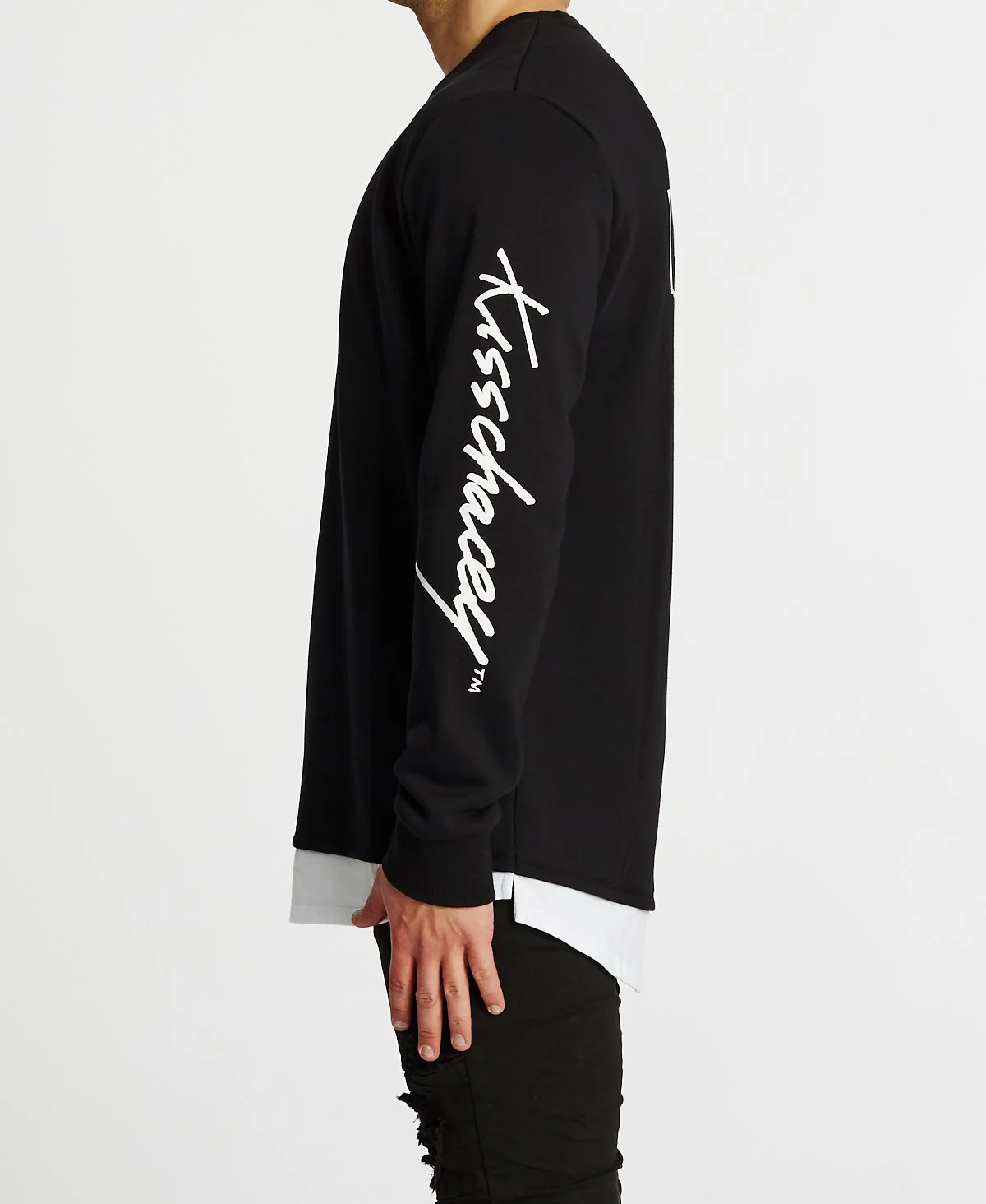 Kiss Chacey MENS FORTUNA LAYERED HEM SWEATER - JET BLACK - Image 6