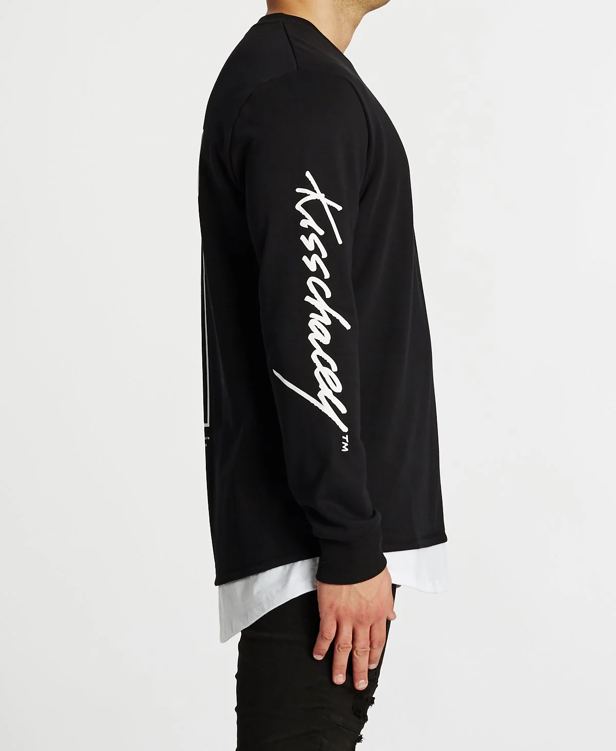 Kiss Chacey MENS FORTUNA LAYERED HEM SWEATER - JET BLACK - Image 7