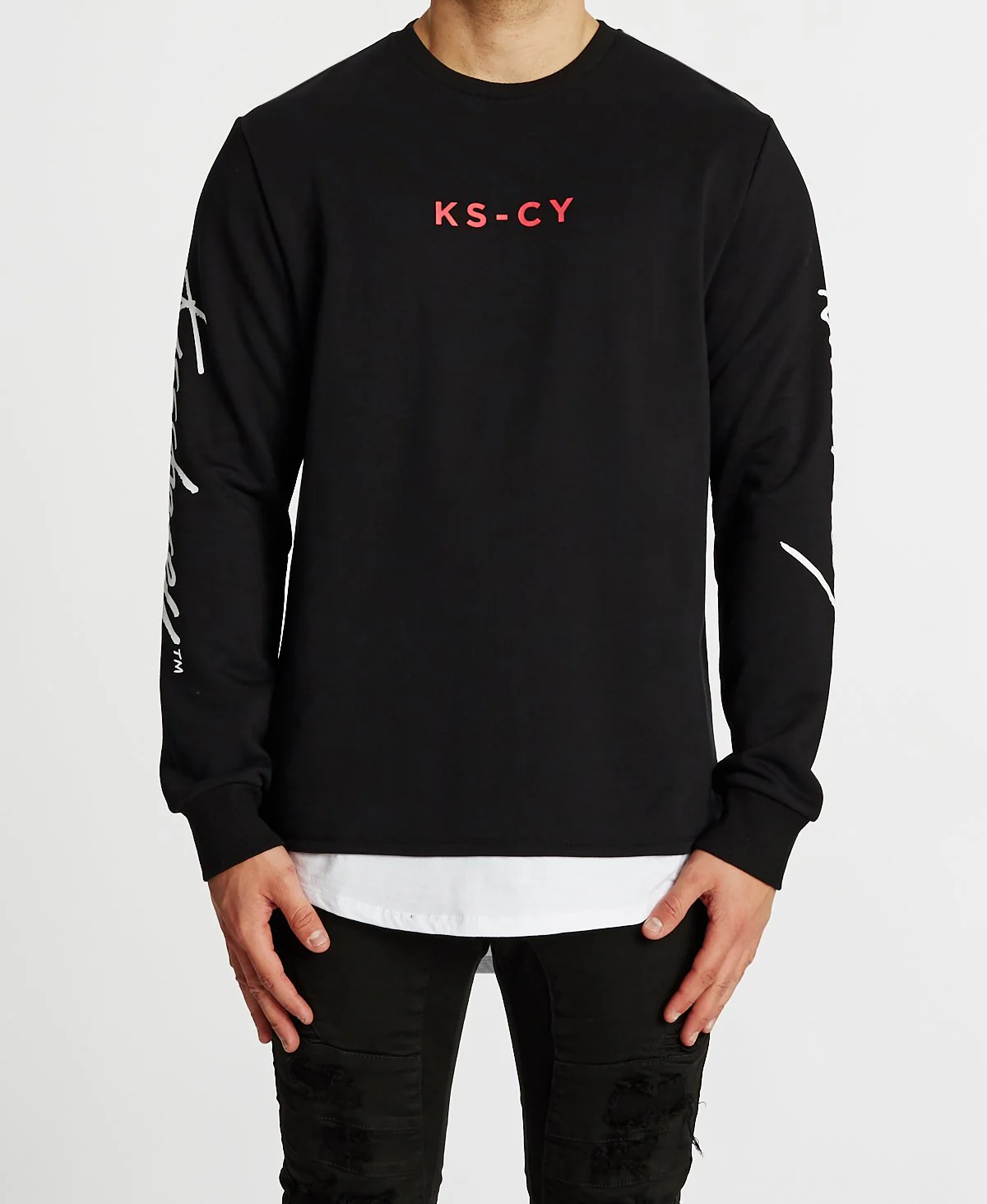 Kiss Chacey MENS FORTUNA LAYERED HEM SWEATER - JET BLACK - Image 9