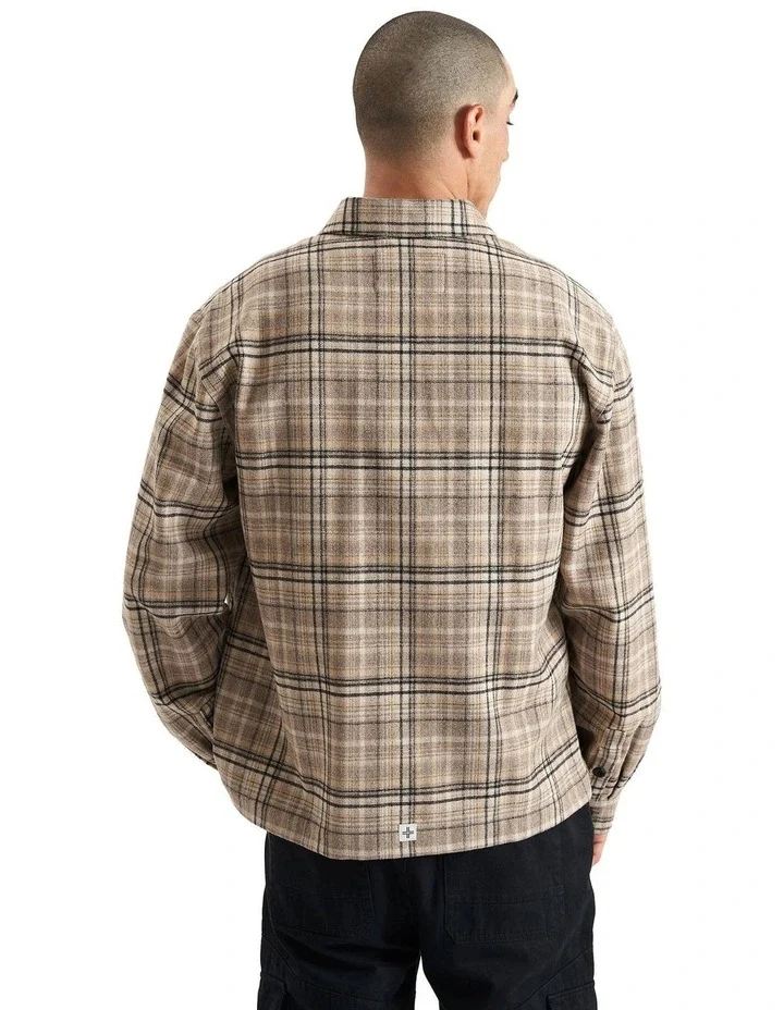 KISS CHACEY Mens Ingenuity Relaxed Overshirt - Cloud Dancer Check - Image 3