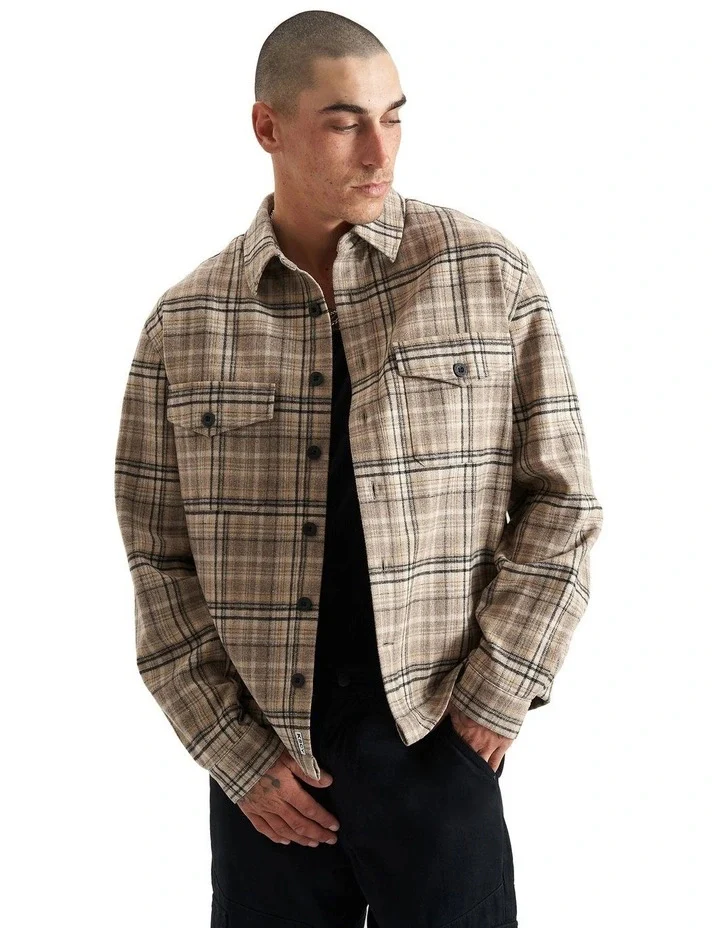 KISS CHACEY Mens Ingenuity Relaxed Overshirt - Cloud Dancer Check - Image 4