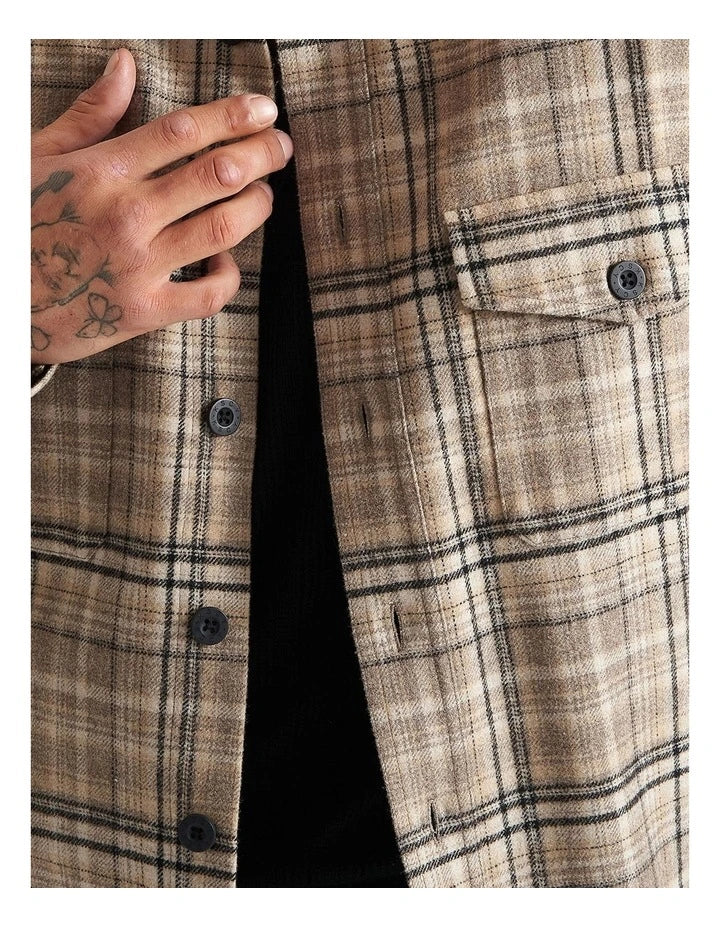 KISS CHACEY Mens Ingenuity Relaxed Overshirt - Cloud Dancer Check - Image 5