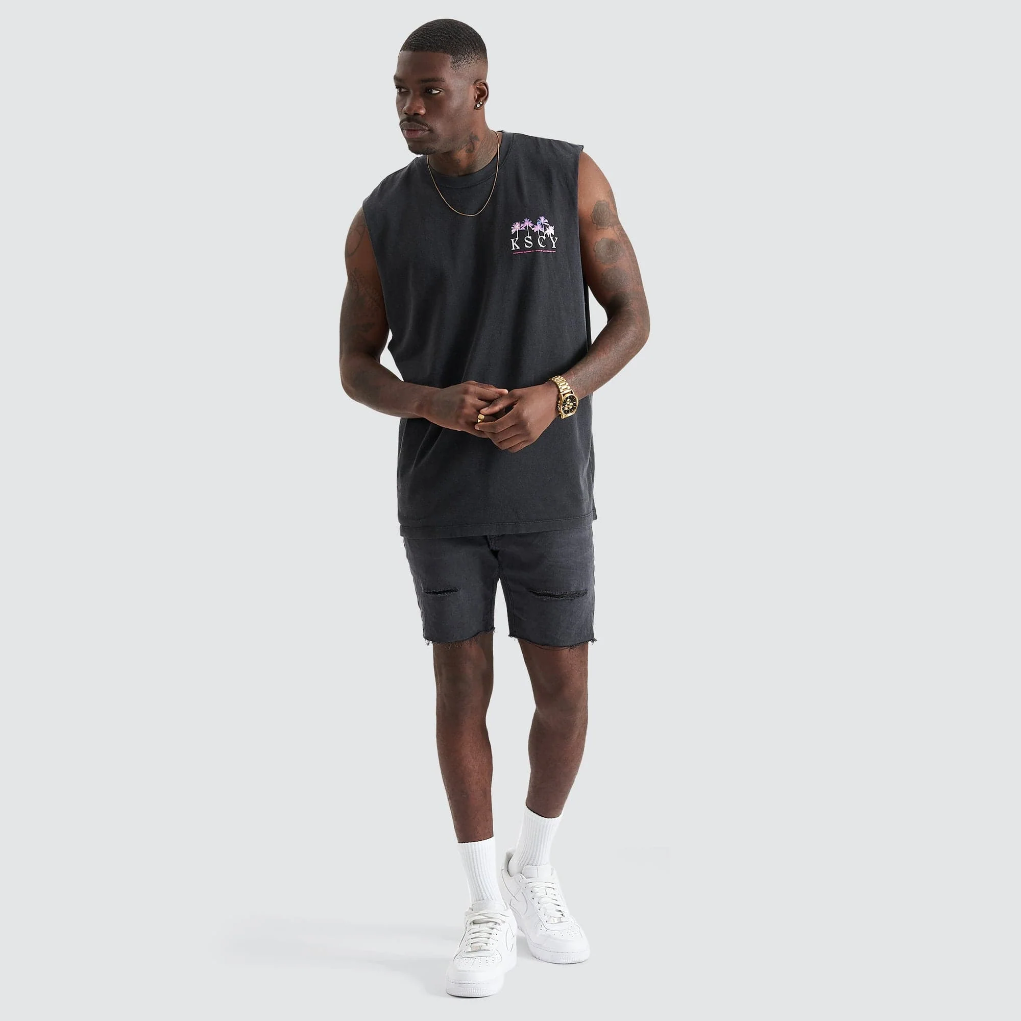 KISS CHACEY Mens Inheritance Relaxed Fit Muscle Tee Shirt  - Mineral Black - Image 3