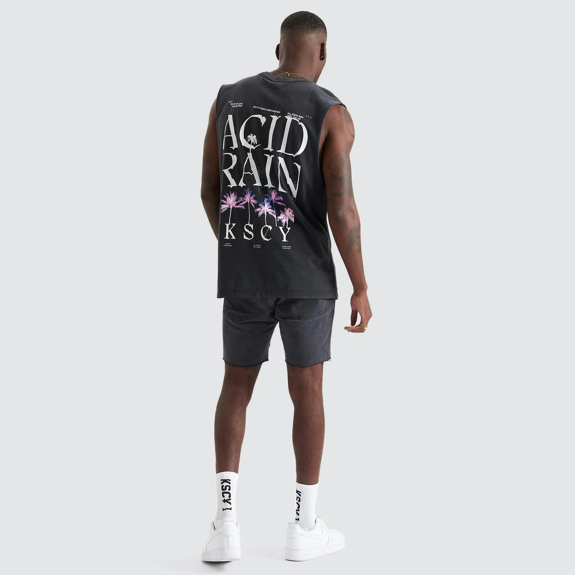 KISS CHACEY Mens Inheritance Relaxed Fit Muscle Tee Shirt  - Mineral Black - Image 4