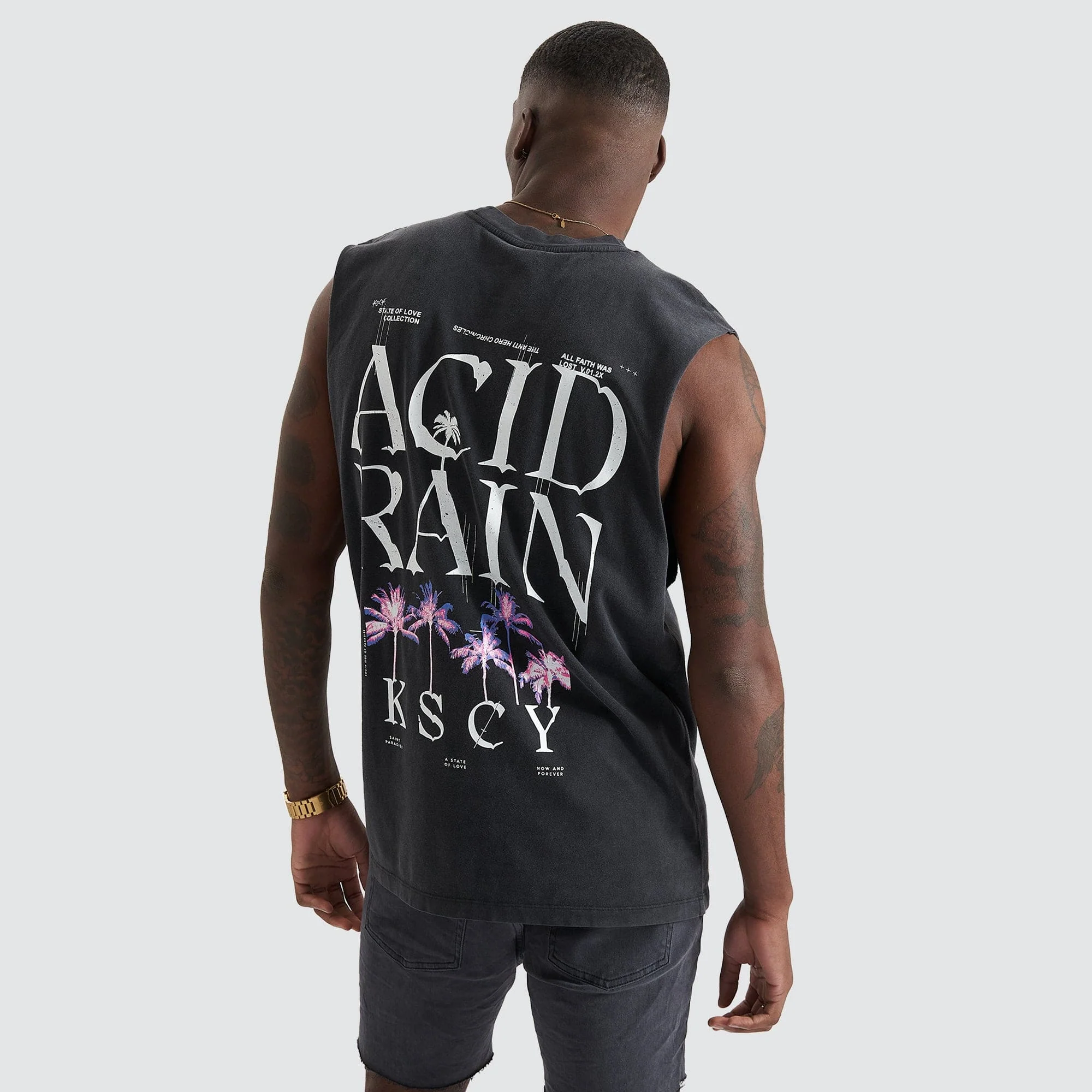 KISS CHACEY Mens Inheritance Relaxed Fit Muscle Tee Shirt  - Mineral Black - Image 5