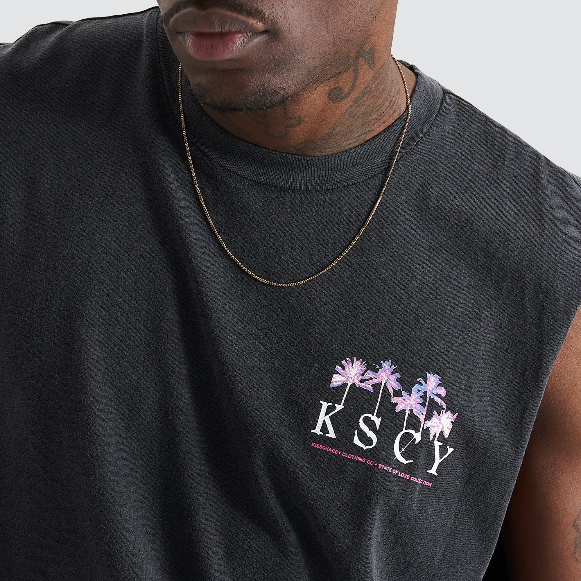 KISS CHACEY Mens Inheritance Relaxed Fit Muscle Tee Shirt  - Mineral Black - Image 7