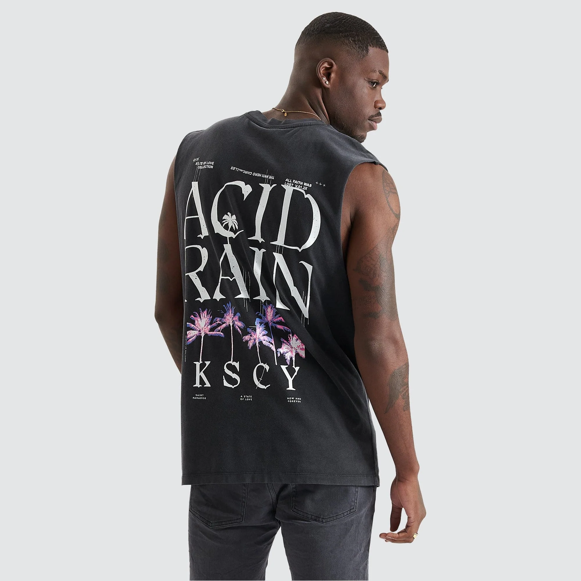 KISS CHACEY Mens Inheritance Relaxed Fit Muscle Tee Shirt  - Mineral Black - Image 8